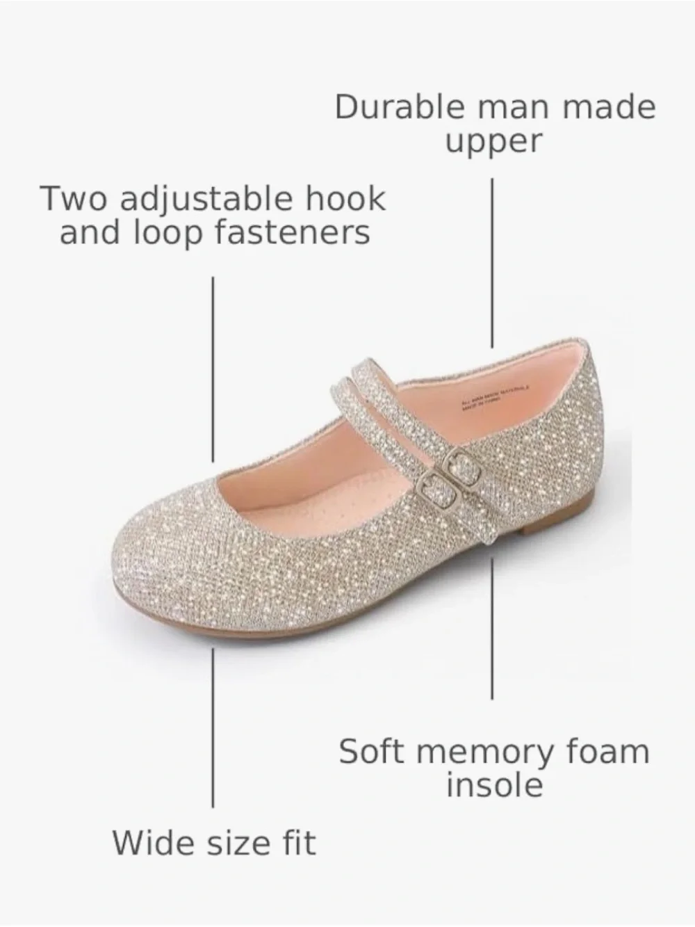Girls Sparkle Mary Jane Flats in Light Gold